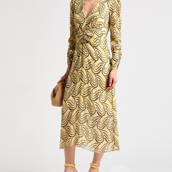 Sandro Yellow and Black Midi Dress - Picture 1 of 12